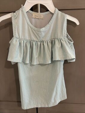 btween Mint & White Striped Ruffle Cold-Shoulder Tank